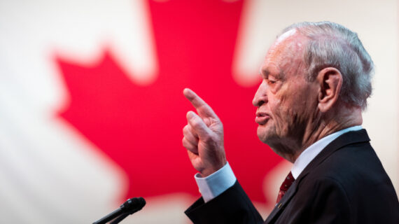 Former prime minister Jean Chrétien delivers remarks during a keynote address during the second day of the Liberal Convention in Ottawa on Friday, May 5, 2023. Spencer Colby/The Canadian Press. 