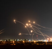 Israel's Iron Dome missile defense system fires interceptors at rockets launched from the Gaza Strip, near Sderot, southern Israel. Thursday, May 11, 2023. Ohad Zwigenberg/AP Photo. 