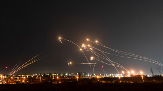 Israel's Iron Dome missile defense system fires interceptors at rockets launched from the Gaza Strip, near Sderot, southern Israel. Thursday, May 11, 2023. Ohad Zwigenberg/AP Photo. 
