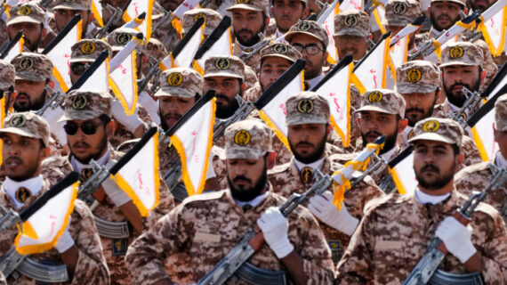 Iran's Revolutionary Guard members march during an annual military parade, just outside Tehran, Iran, Friday, Sept. 22, 2023. Vahid Salemi/AP Photo. 