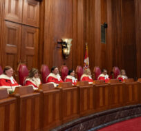 Supreme Court of Canada Justices are seen during a welcome ceremony at the Supreme Court, in Ottawa, Monday, Feb. 19, 2024. Adrian Wyld/The Canadian Press. 