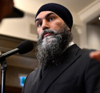 NDP Leader Jagmeet Singh speaks about drug coverage for Canadians, in the Foyer of the House of Commons on Parliament Hill in Ottawa, on Thursday, Feb. 29, 2024. Justin Tang/The Canadian Press. 