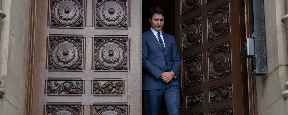 Prime Minister Justin Trudeau steps out of the west doors of West Block on Tuesday, March 5, 2024 in Ottawa. Adrian Wyld/The Canadian Press. 