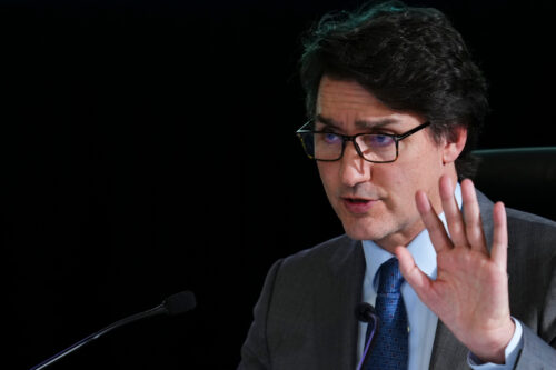 Prime Minister Justin Trudeau appears as a witness at the Public Inquiry Into Foreign Interference in Federal Electoral Processes and Democratic Institutions in Ottawa on Wednesday, April 10, 2024. Sean Kilpatrick/The Canadian Press. 