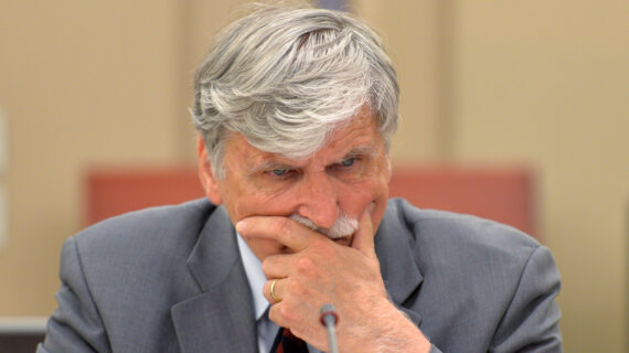 Liberal Sen. Romeo Dallaire, best known in Canada as the former commander of the UN's ill-fated peacekeeping mission in Rwanda, is seen at Senate caucus in Ottawa on Wednesday, May 28, 2014. Adrian Wyld/The Canadian Press. 