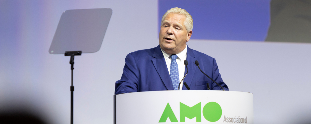 Premier Doug Ford speaks at Association of Municipalities of Ontario Conference at RBC Place in London, Ont., Monday, Aug. 21, 2023. Nicole Osborne/The Canadian Press.
